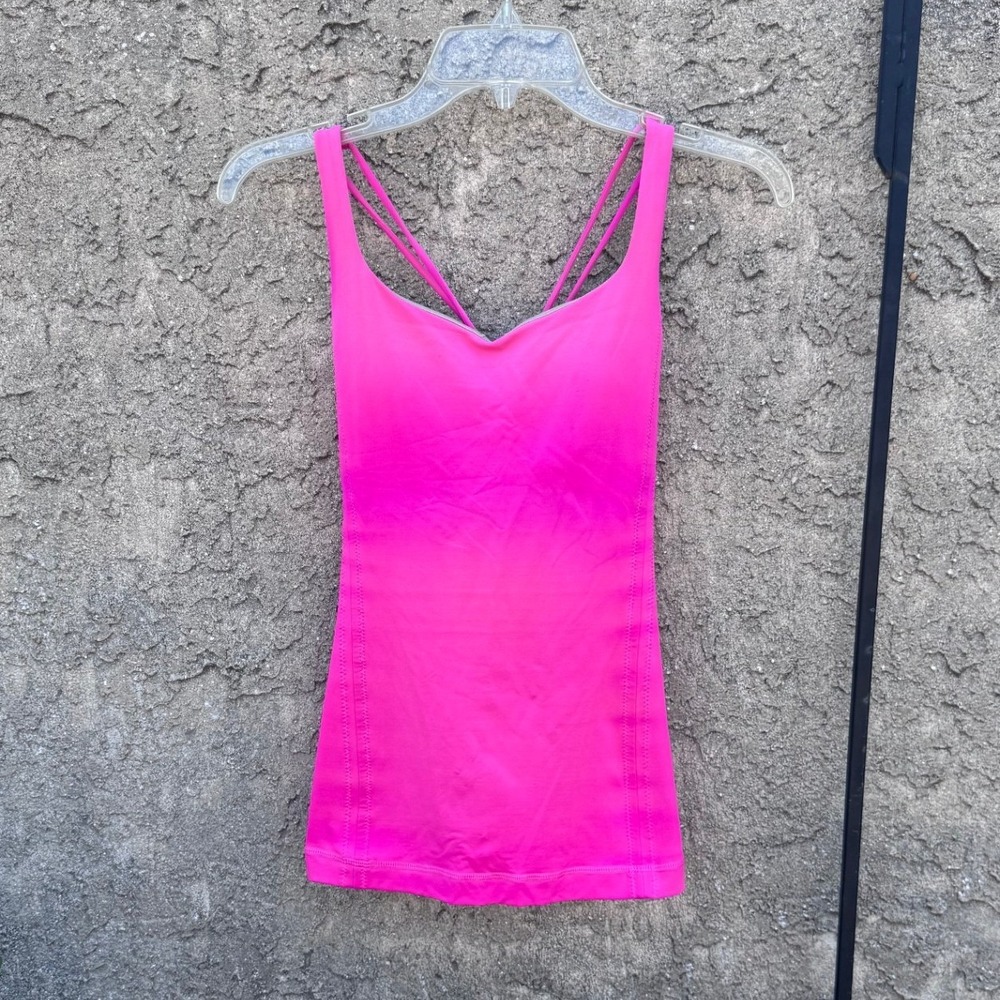 Lululemon Free to Be Tank Top Womens 4 Neon Pink Strappy Back Yoga Gym